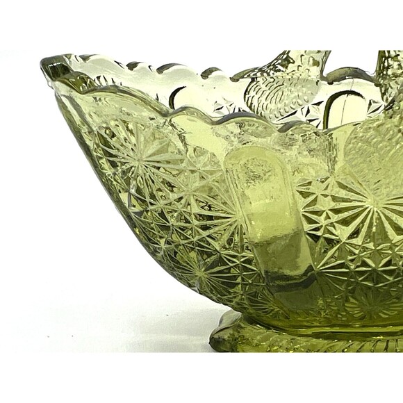 Fenton Art Glass Colonial Green Glass Basket American Classic Twig Handle EUC - Picture 11 of 16